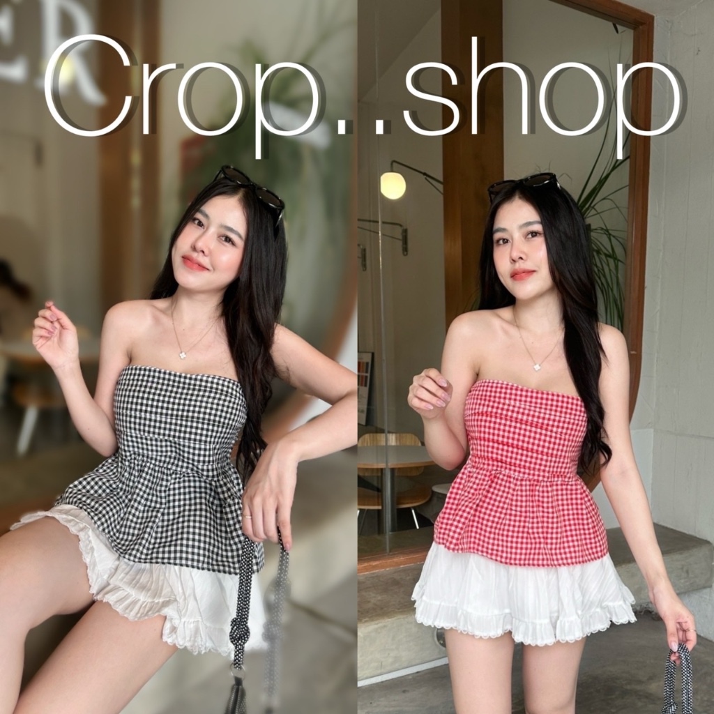 crop..shop เสื้อเกาะอกลายสก็อต ปล่อยชาย งานสวยมาก น่ารักครบจบ ใส่ง่ายเเมทกับอะไรก็สวย งานดีควรมีจ้า