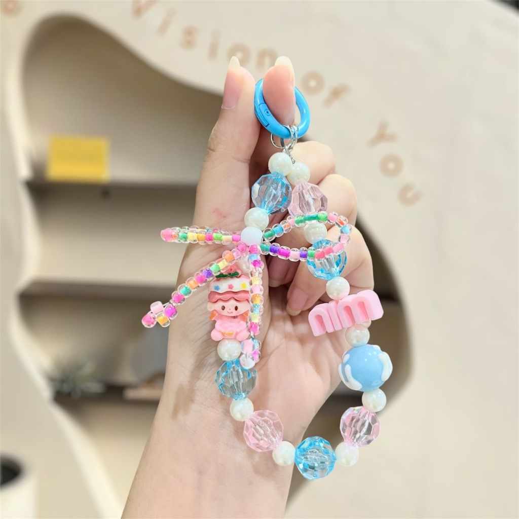 มาใหม่ สายลูกปัด สายคล้องโทรศัพท์ min ห้อยมือถือ ห้อยกุญแจ ลายการ์ตูนน่ารักๆ สำหรับผู้หญิง