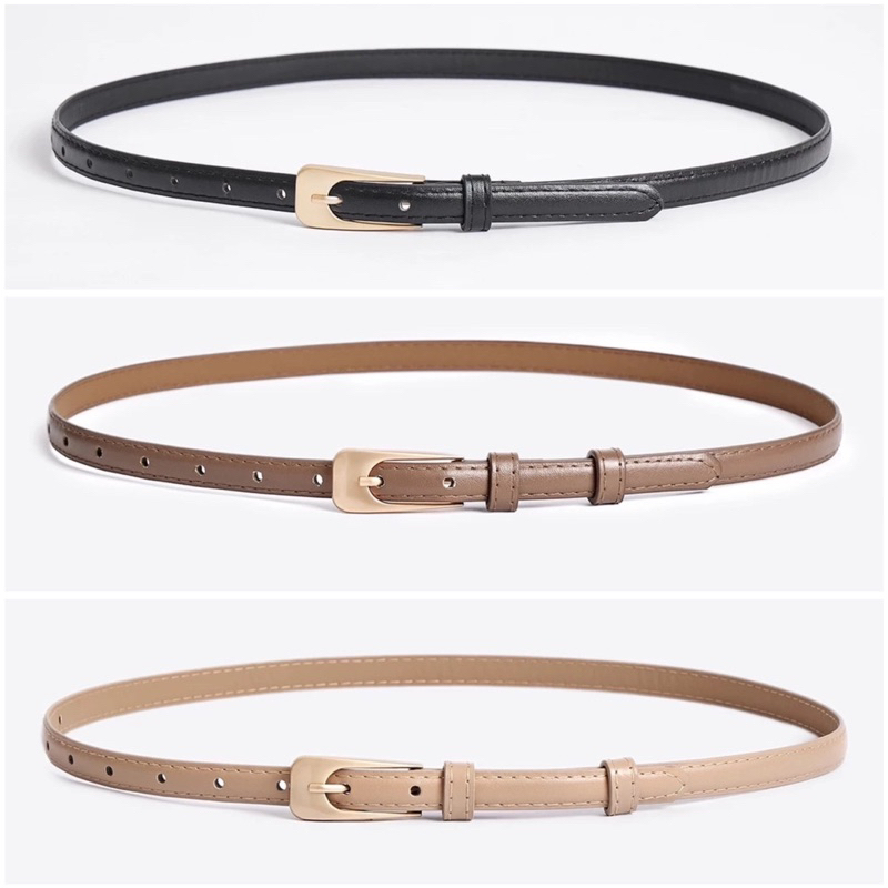 เข็มขัดลำลอง อุปกรณ์โลหะ สีพื้น เบสิก สำหรับผู้หญิง  ใส่แล้วเกร๋มาก มี(สีกากี/น้ำตาล/ดำ)