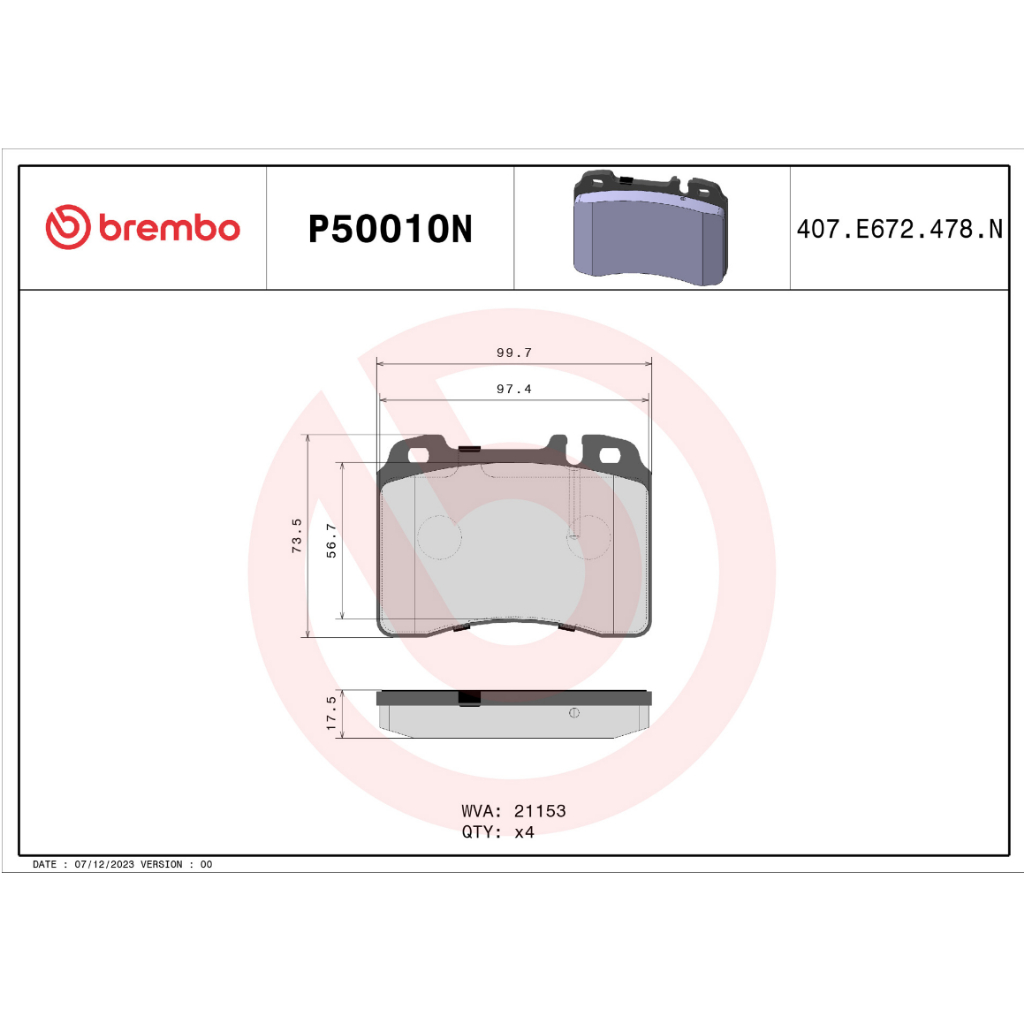 Brembo ผ้าเบรคหน้า Benz E Class W124 (320 420 500) E W124 P50 010 เกรดเซรามิค Ceramic
