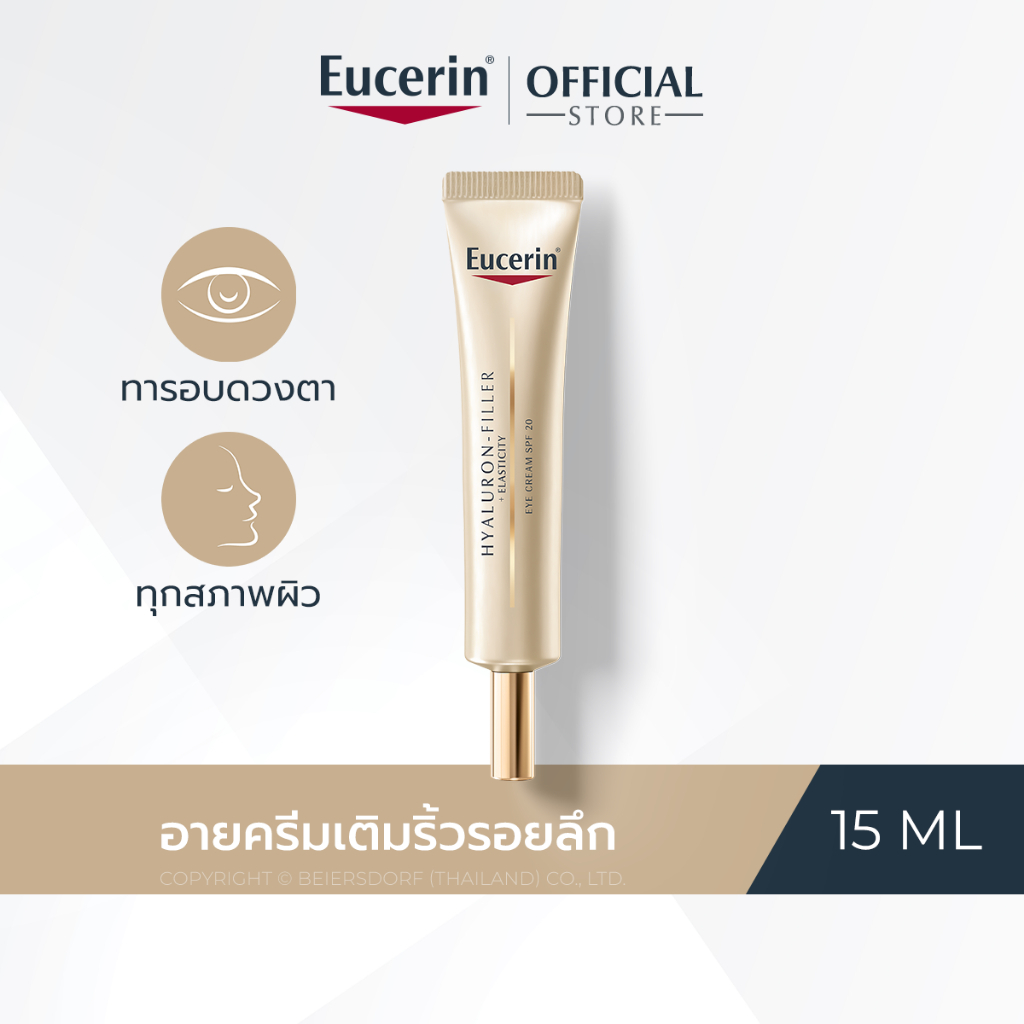Eucerin HYALURON-FILLER + ELASTICITY EYE CREAM SPF 20 15 ML ยูเซอริน ไฮยาลูรอน อายครีม บำรุงรอบดวงตา ลดเลือนริ้วรอย