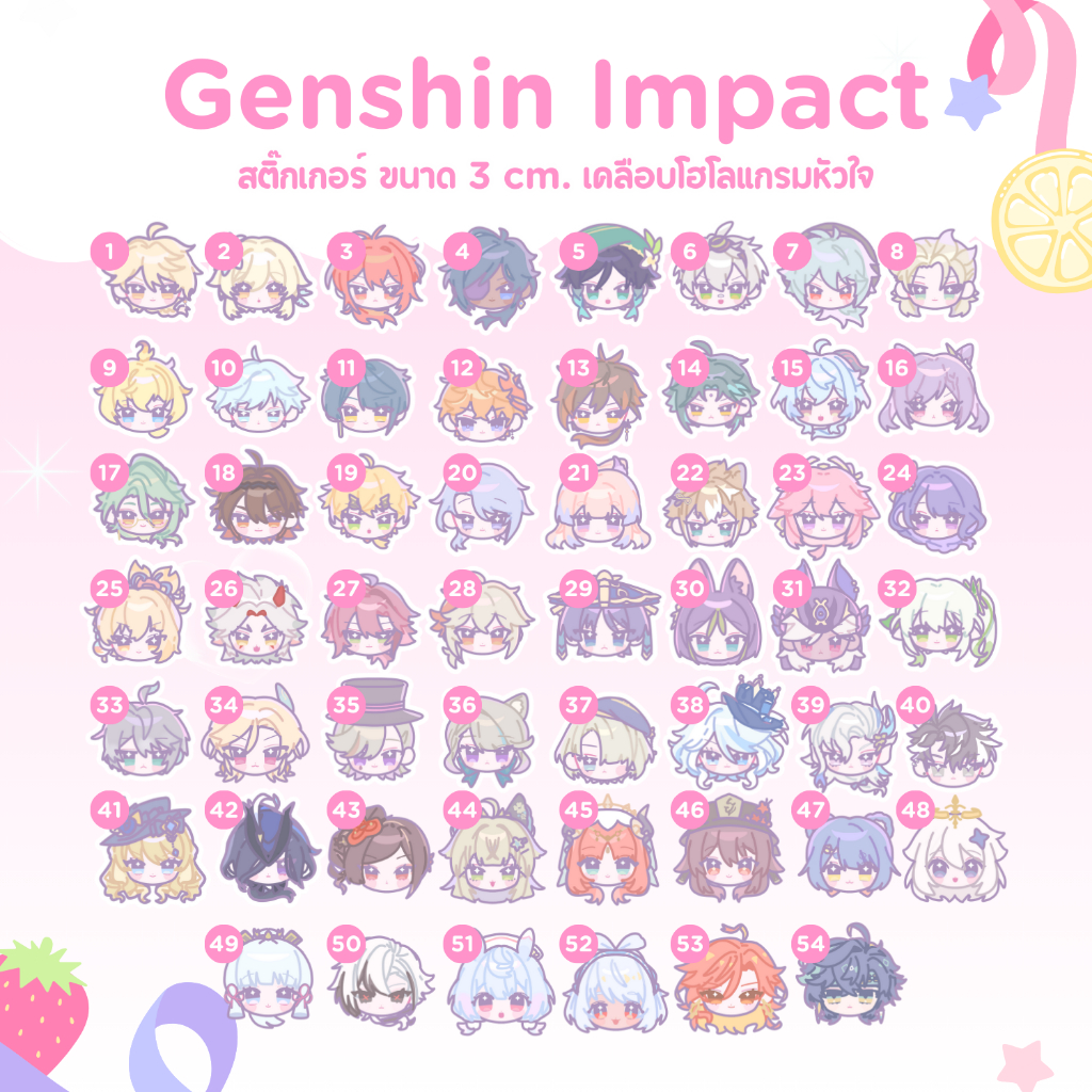 [พร้อมส่ง+มีลายใหม่!] สติ๊กเกอร์ตกแต่ง 3cm. Genshin Impact