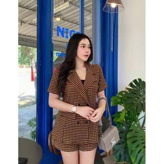 SS2_ชุดเซ็ตเสื้อสูท+กางเกงขาสั้น ผ้าวูลเวฟ ผ้ายืดใส่สบาย สาวอวบใส่ได้ ผู้หญิง Clothing Lady Women