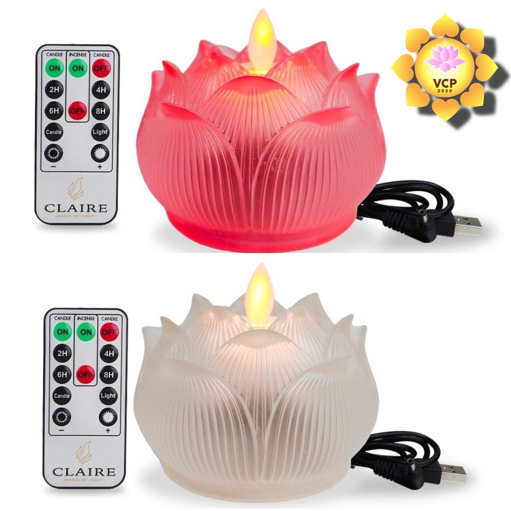 เทียนดอกบัว LED แบบชาร์จ (ดอกบัวแก้ว) (Claire) ราคาต่อชิ้น