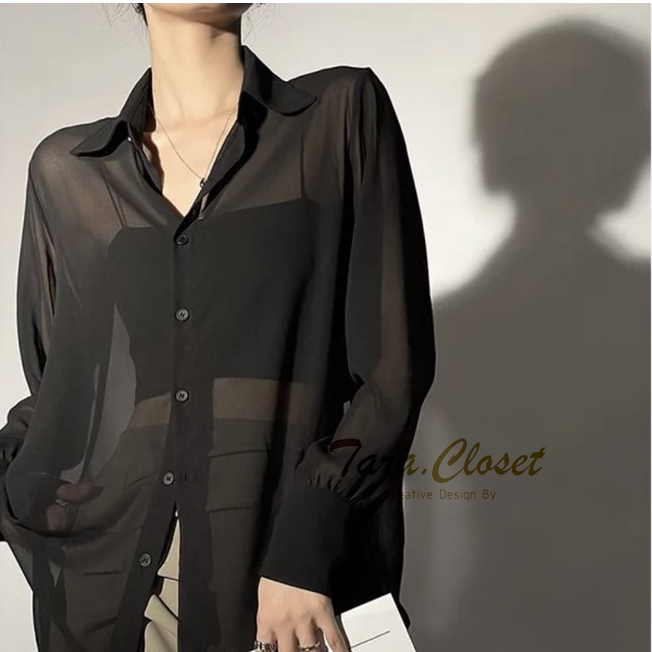 CF023 TARA Shirt Chiffon เสื้อเชิ้ต กระดุมหน้า แขนยาว กระบอกปลายแขนมีกระดุม 2 เม็ด ผ้าชีฟองทราย ผ้าดี ใส่สบาย ไม่ร้อน