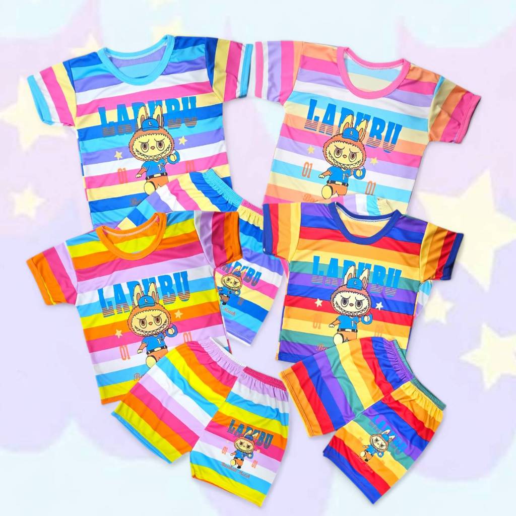 ชุดเด็กลายการ์ตูน เสื้อแขนสั้น+กางเกงขาสั้น ผ้ามัน ไซส์ S ลายทาง สำหรับเด็ก 8 เดือน - 1.5 ขวบ ชุดเด็กผู้ชาย STR0010