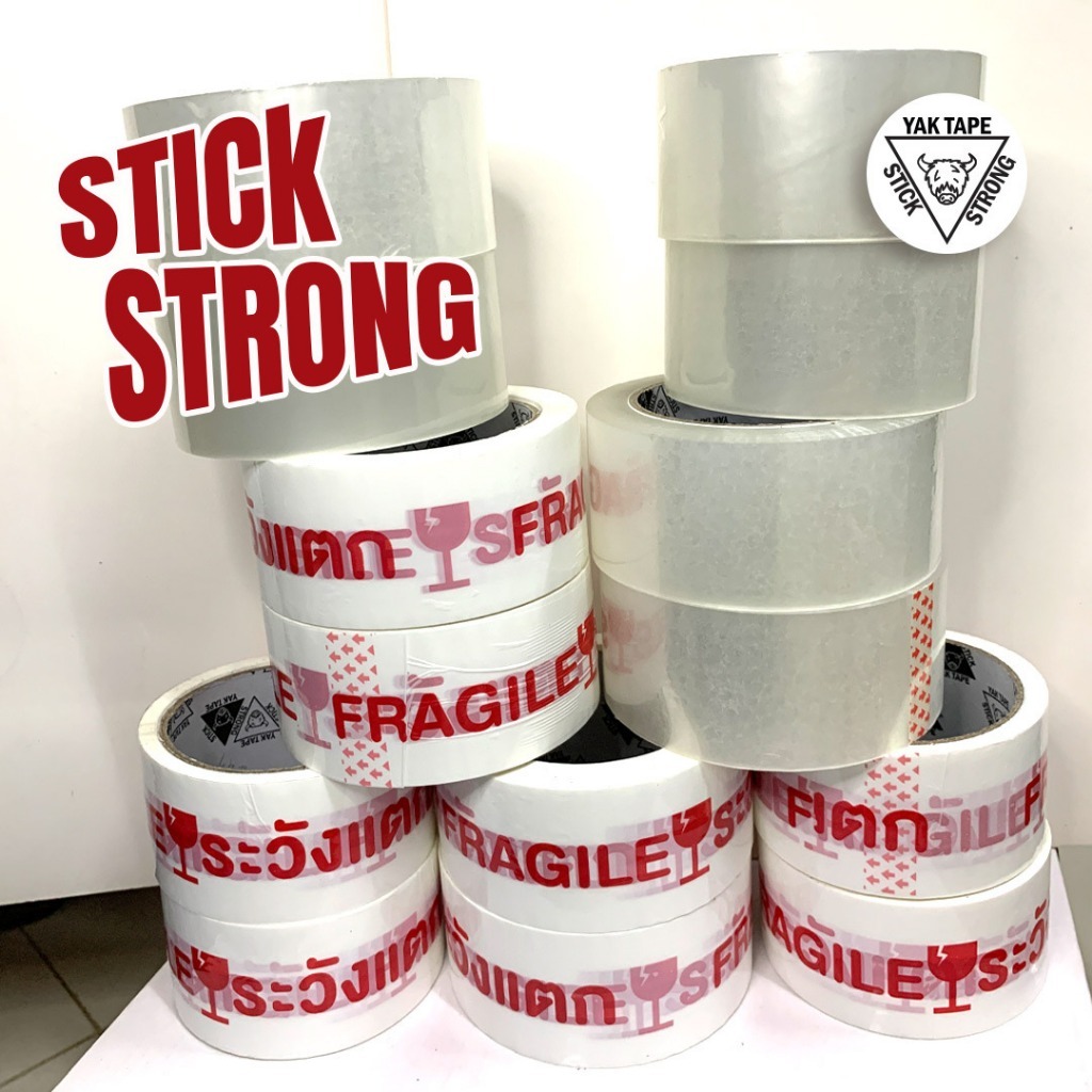 *รับตัวแทน* YAK TAPE เทปใส เทประวังแตก สีขาวแดง พิมพ์ไทย กว้าง2นิ้ว 45-100หลา 40-43ไมครอน โรงงานตรง 6ชิ้น 1แถว