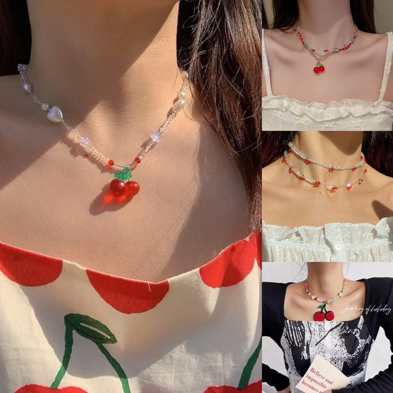 [Mimmuffin] สร้อยคอเชอร์รี่ cherry necklace สร้อยคอลูกปัดเชอร์รี่