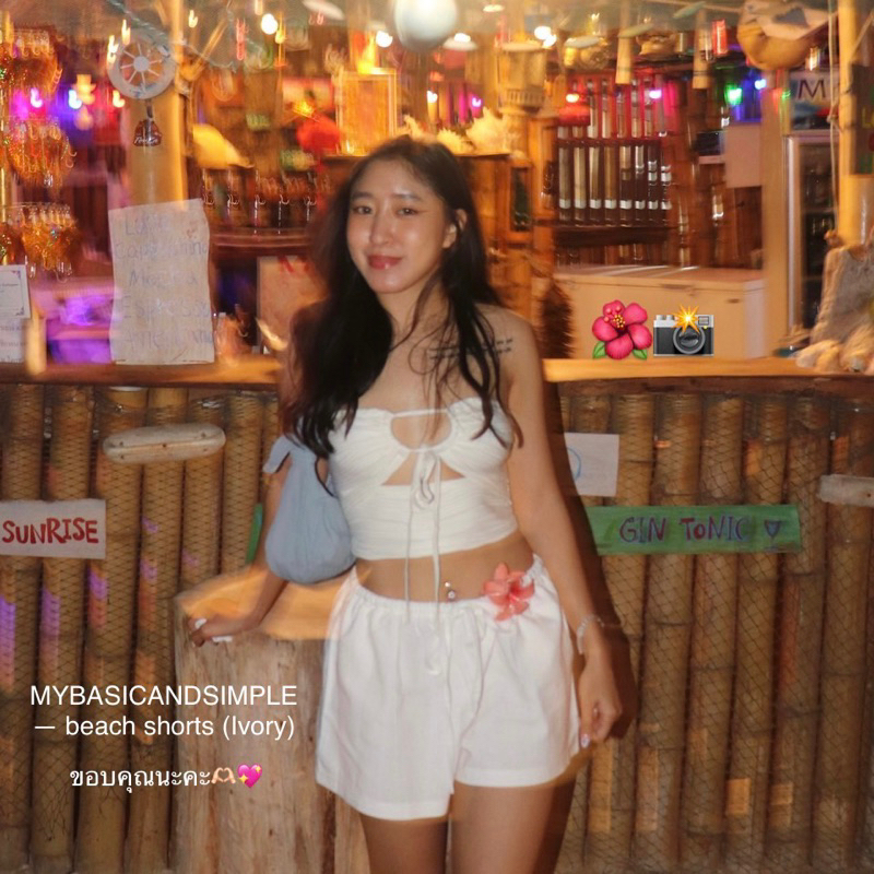 MYBASIC | BEACH SHORTS (สีพื้น) กางเกงขาสั้น cotton blend ขอบเล็ก ผ้าไม่บาง ไม่เห็นชั้นในค่ะ - รูปที่ 4