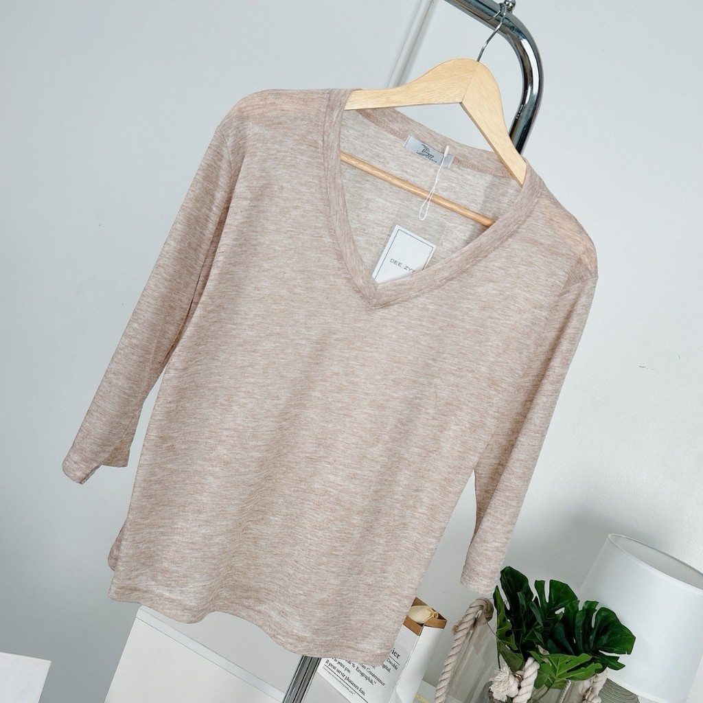 091-092 เสื้อยืดคอวี แขนสามส่วน ผ้าบาง ผ้าSnow