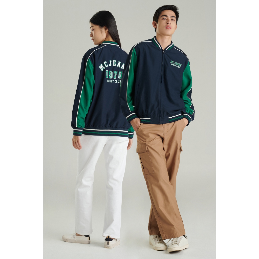 Mc jeans เสื้อแจ็คเก็ตบอมเบอร์ Unisex แขนยาว สีกรมท่า MJCP078 ราคา ถูกที่สุด ดีลบีเคเค