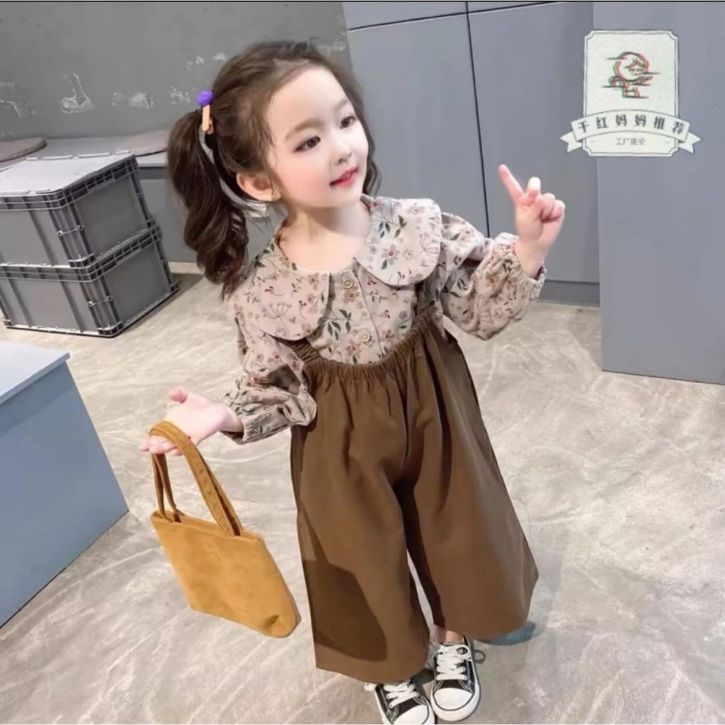 ชุดเซ็ทเด็กผู้หญิง 2 ชิ้น เสื้อแขนยาว+เอี้ยมขายาว ใส่สบาย ไซส์ S,M,L,XL รหัส vvt