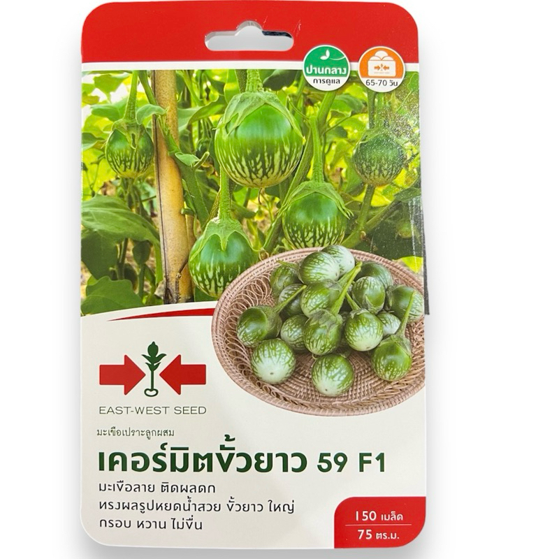 ศรแดง เมล็ด มะเขือเปราะ เคอร์มิตขั้วยาว 59 F1 (150 เมล็ด)