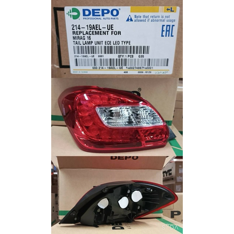 DEPO ไฟท้าย​ MITSUBISHI​ MIRAGE​ มิราจ​ 2016​ 2017 2018 LED​ ของใหม่่​ มือ1 คุณ​ภาพ​เกรด​ A ไม่มีขั้วไฟ