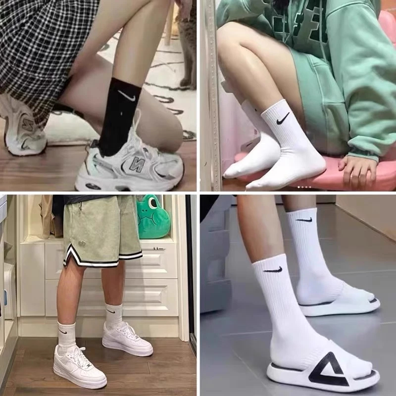 Nike  socks ถุงเท้าวิ่ง ถุงเท้ากีฬา ผ้าฝ้ายแท้ ใส่สบาย ยางยืด สไตล์เดียวกันทั้งชายและหญิง