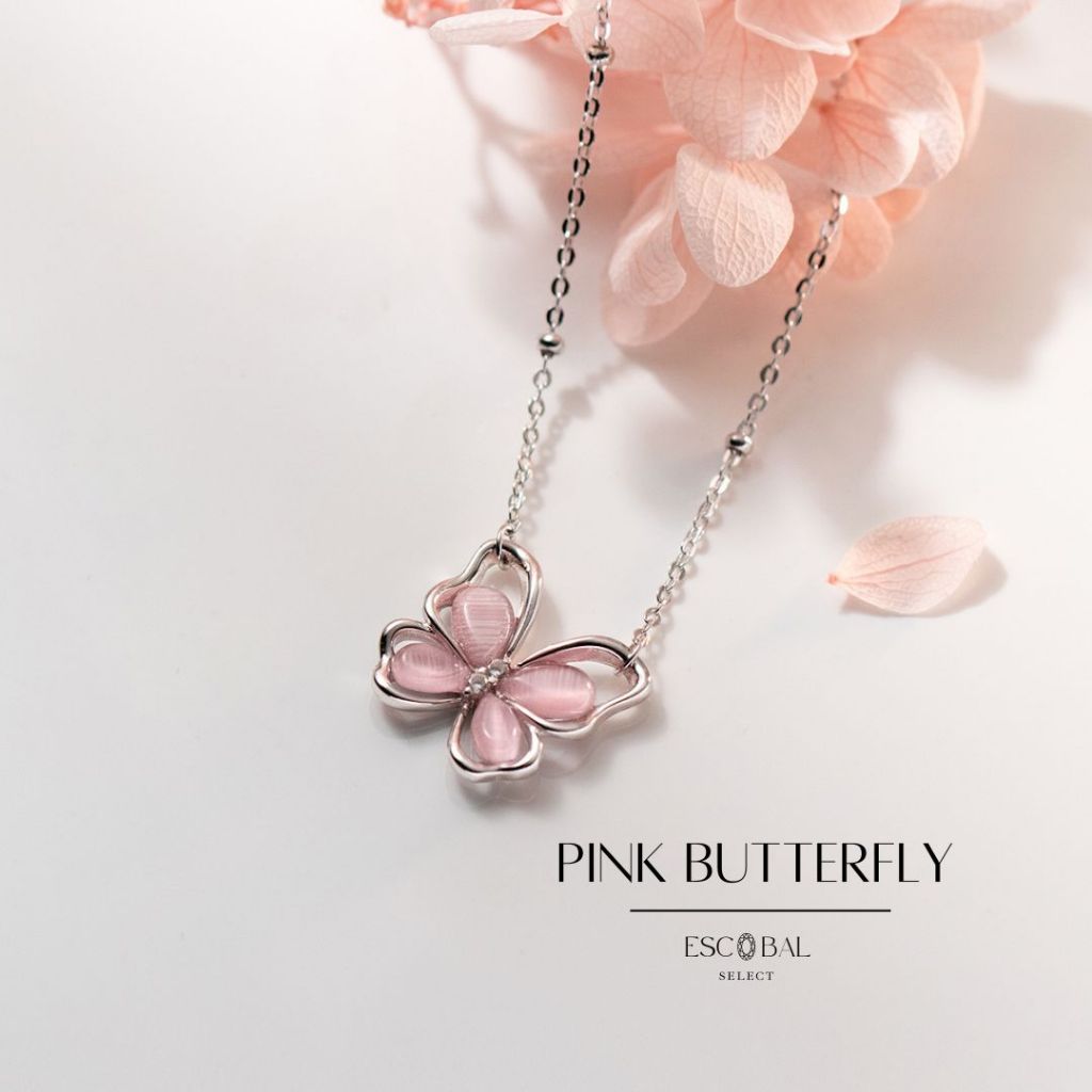 ESCOBAL สร้อยคอผีเสื้อ Pink Butterflyสร้อยคอแฟชั่น สร้อยคอเงินแท้ สร่อยคอ ดีไซน์สุดน่ารัก วาเลนไทน์ ราคา ถูกที่สุด ดีลบีเคเค