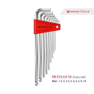 PB Swiss Tools ประแจหกเหลี่ยม หัวบอล ยาว (9ตัว/ชุด) PB 212LH-10 (Ball point hex key L-wrench sets) พีบีสวิสทูล