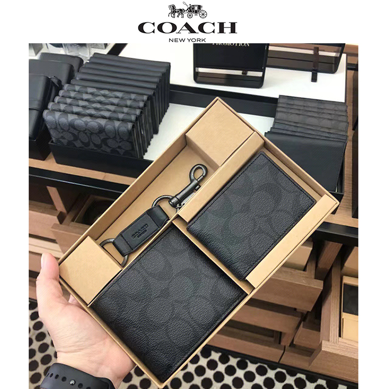 New ของแท้ กระเป๋า Coach 3-In-1 Wallet In Signature Leather กระเป๋าสตางค์ใบสั้น/กระเป๋าสตางค์ผู้ชาย (ของขวัญให้แฟน)