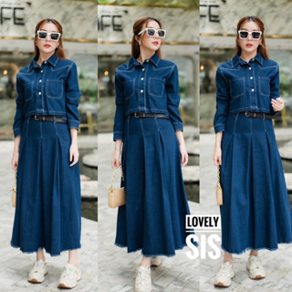 🌈🌿🌸🌺🌼💙🇰🇷 Jeans Long Sleeve Shirt Pocket&amp;Jeans Twist Long Skirt Set