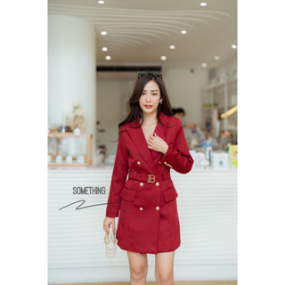 Lalisa999ราคาถูกที่สุด!! Summer D 9986 Blazer dress กระดุมสีทอง+เข็มขัด