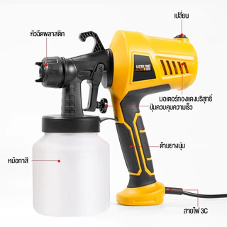 กาพ่นสีไฟฟ้า 500Wรุ่นงานหนัก เครื่องพ่นสีไฟฟ้า Paint Sprayer รุ่นงานหนัก ใช้ได้ทั้งสีน้ำ สีน้ำมัน 800ml