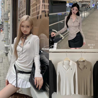 พร้อมส่ง | 𝐖𝐆.𝐖𝐄🇰🇷 เสื้อแขนยาวปักโปโล (ผ้าซีทรูเล็กน้อย)