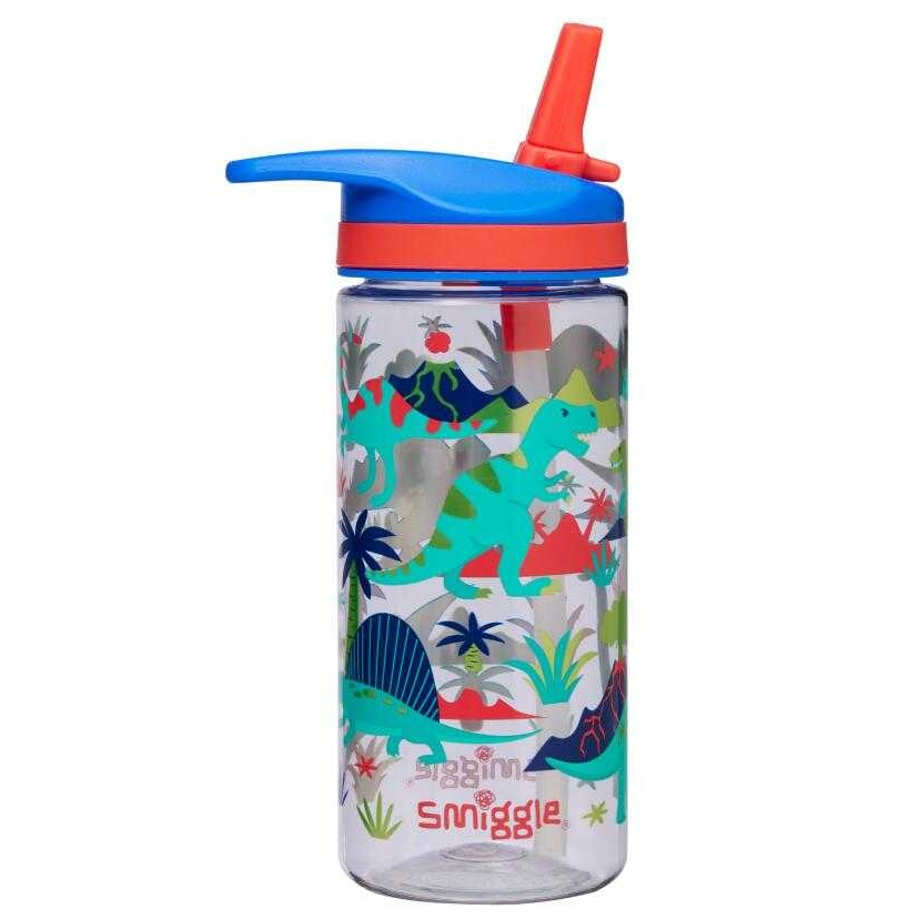 Smiggle Junior Plastic Drink Bottle ขวดน้ำ 440 สมิกเกอร์ลาย Dino น้ำเงิน พร้อมส่งในไทย