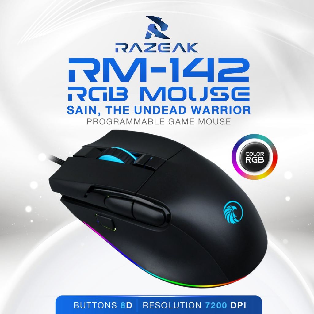 Razeak RM-142 MOUSE Sain, the Undead Warrior programmable game mouse เมาส์เกมมิ่งมีไฟ RGB ปรับ DPI ได้