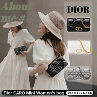 🍒ดิออร์ Dior CARO MACROCANNAGE POUCH Mini Womens Clutch Detachable Chain Womens กระเป๋าสะพายข้าง