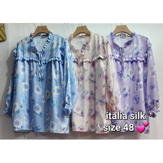 Rose Mary เสื้อสาวอวบ ผ้า SILK อก 48 ลายกุหลาบ สไตล์วินเทจ สวย มีดีเทลสไตล์เกาหลี