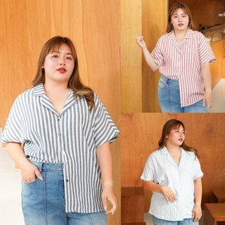 เสื้อเชิ้ตลายขวางStripe Shirt อก50" เนื้อผ้าดี เรียบง่าย ใส่เป็นeveryday look ได้ #FMBL-D31006