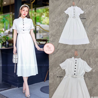 ชุดเดรสกระโปรง+เข็มขัดเข้าชุด เดรสสีขาว CODE : 06-2939 ชุดไปงานแต่ง งานป้ายBT