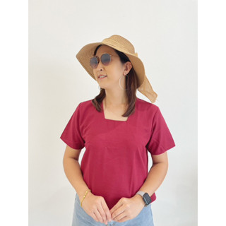 SALE ! เสื้อผ้าฝ้ายคอเหลี่ยม สีพื้น ไซส์ 42