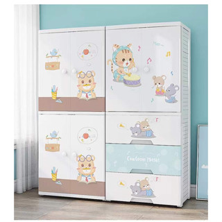 ตู้เสื้อผ้าลายการ์ตูนเด็กที่เก็บของประตูคู่และลิ้นชัก พร้อมล…
