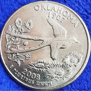 เหรียญ​สหรัฐอเมริกา​ USA, 1​ Quarter, (Oklahoma), #​1732L, ชุด​ State Quarter,​ ใช้แล้ว