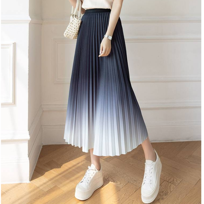 กระโปรงสีทูโทนเอวสูง จีบรอบ ผ้าทิ้งตัวสวยมาก-8208