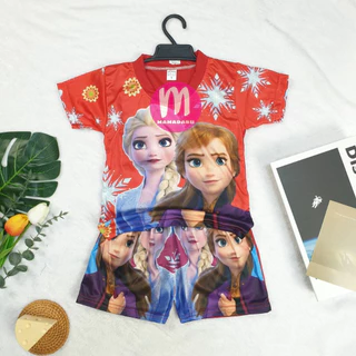ชุดเด็ก ราคาถูก 50 บาท ได้ทั้งชุด!! ผ้ามัน แขนสั้น+กางเกง ลายเจ้าหญิง ชุดเซ็ตเด็ก (KD84)
