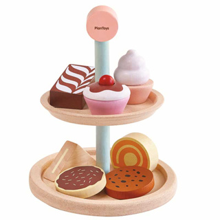 PlanToys ของเล่นไม้ แปลนทอยส์ ชุดชั้นวางเบเกอรี่ ขนมของเล่นเสริมทักษะ เสริมพัฒนาการ BAKERY STAND SET (2y+)