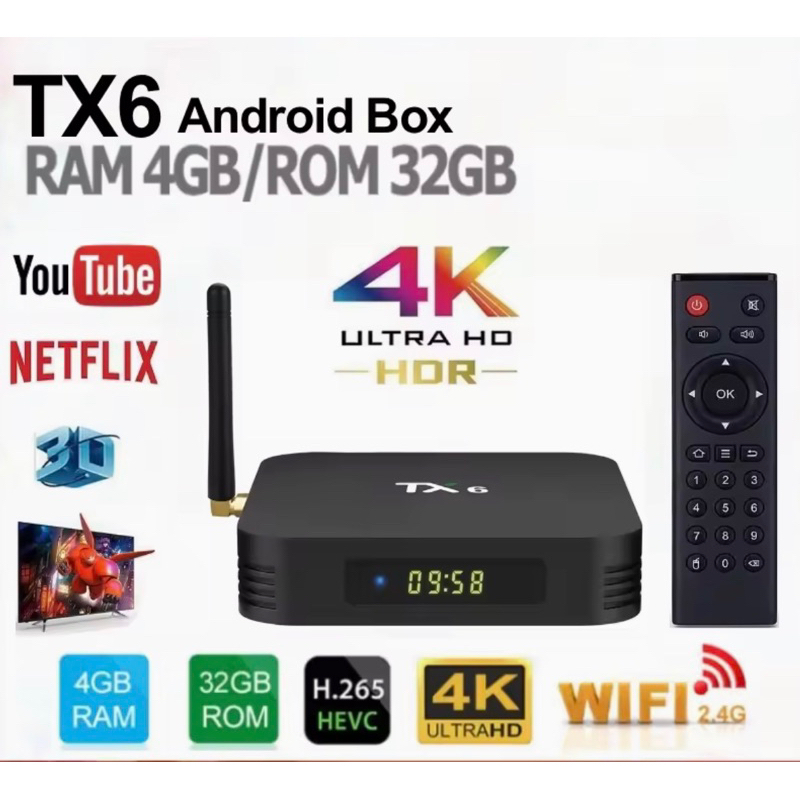 Android Box TX6-A Rom 32 Ram 4 กล่องแอนดรอย ครบกล่องครบชุด พร้อมใช้