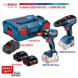 BOSCH Combo รุ่น สว่าน GSR18V-50+ รุ่น บล๊อก GDX18V-EC แบต 5.0Ah แท่นชาร์จ GAL1880CV เครื่องมือช่าง รับประกัน