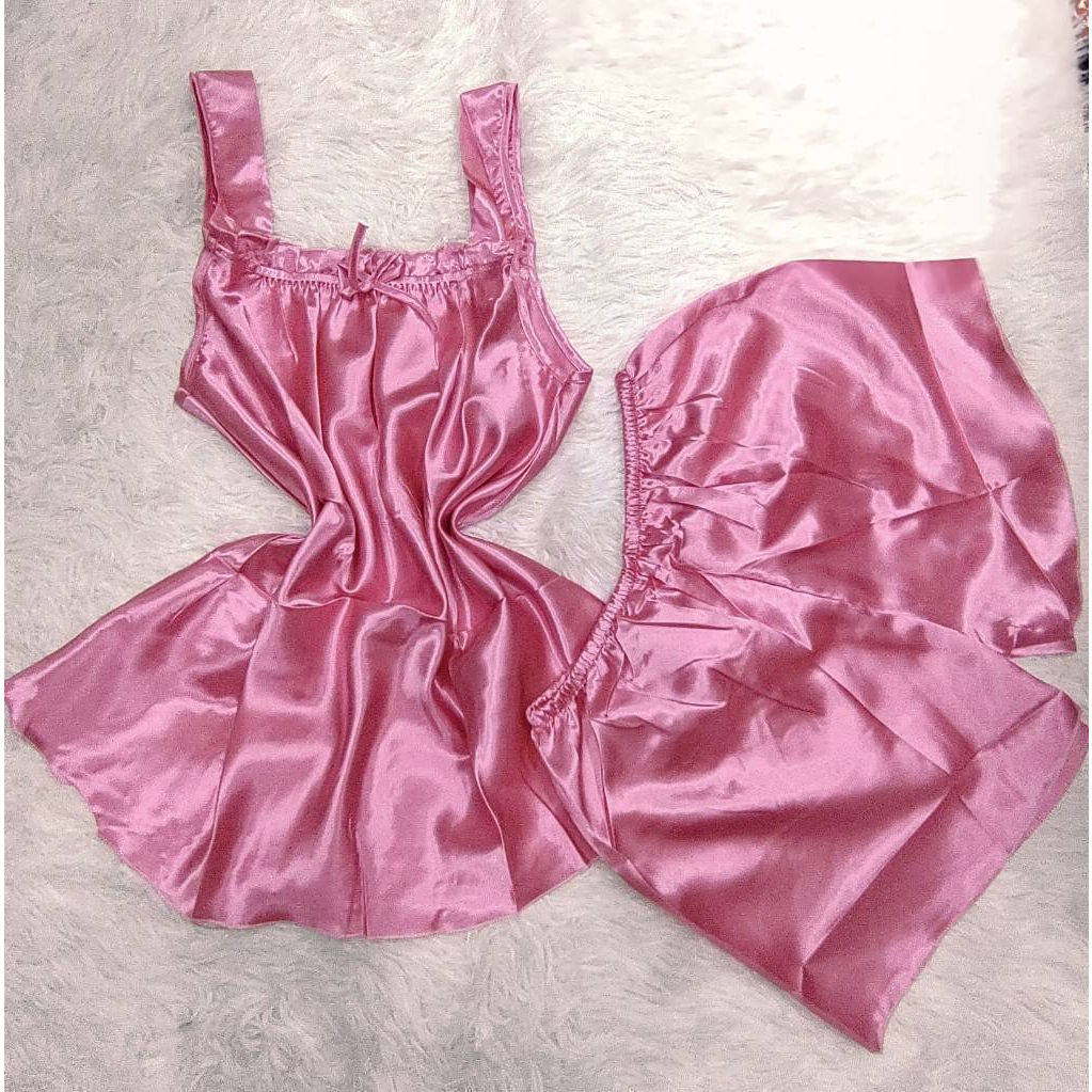 ชุดนอนเสื้อ+กางเกงซ็กซี่ มีหลายสี ชุดนอน สไตล์มินิมอล ชุดนอนเสื้อสายเดี่ยว ชุดนอนกางเกงขาสั้น ชุดนอนผ้าซาตินชุดนอนสีพื้น - รูปที่ 7