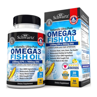 น้ำมันปลา#1🐋🍋BioSchwartz Omega3s🇺🇸Fish Oil 90 softsโอเมก้า3 นำ้มันปลาบำรุงสมอง สายตา ข้อต่อ หัวใจ ลดไขมัน เพิ่มผนังมดลูก