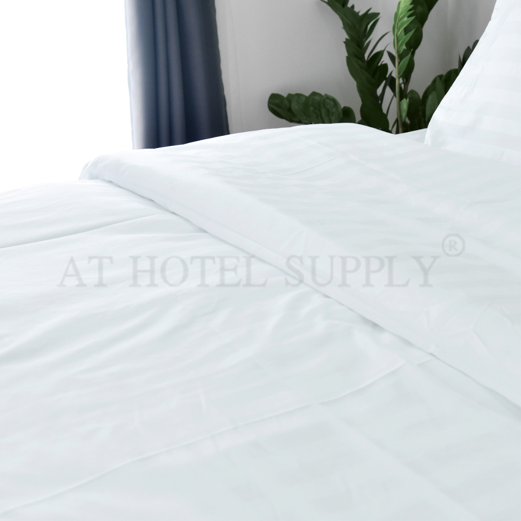 Athotelsupply ปลอกผ้านวม ซองผ้านวม เกรดโรงแรม สีขาวเรียบ สีขาวริ้ว ผ้า Cotton 100% ผ้า CVC220, จำนวน  1 ผืน - รูปที่ 5