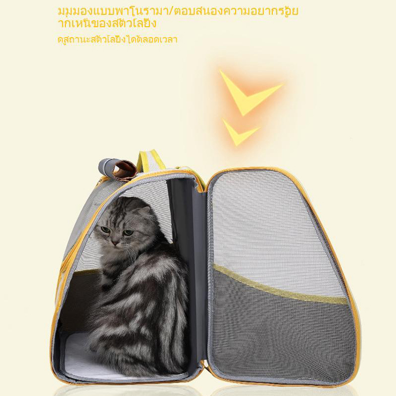 กระเป๋าแมว กระเป๋าสัตว์เลี้ยง พับเก็บได้ ขนาดใหญ่ กระเป๋าเดินทางแมว ระบายอากาศได้ หน้าต่างกันสาด กระเป๋าสีขอบด้านข้าง