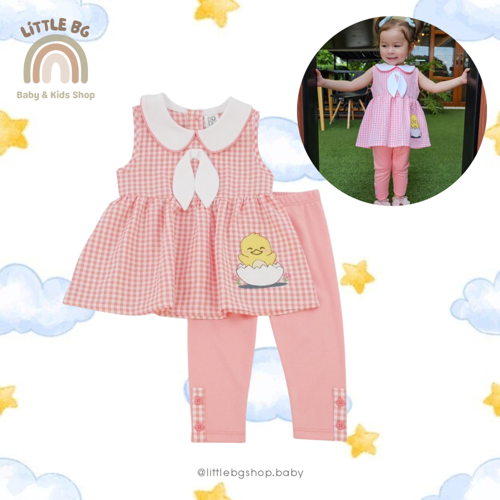 BG0848 LittleBG เสื้อผ้าเด็ก ชุดเซ็ตเลคกิ้ง บีโน่ BNO แต่งโบว์ตรงคอสุดน่ารัก