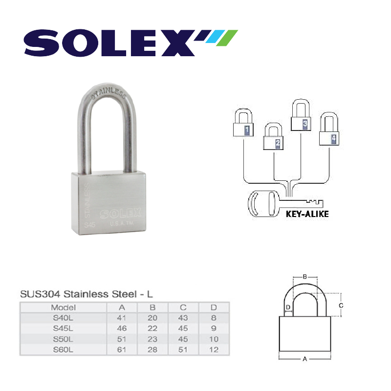 SOLEX  2:1 แสตนเลส กุญแจคล้อง Key Alike  ระบบลูกปืน - รูปที่ 3