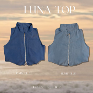 Luna Top เสื้อครอปแขนกุด แต่งซิปหน้า สียีนส์