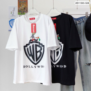 🌟STF_SHOP🌟เสื้อยืดโอเวอร์ไซ สกรีนลาย HOLLYWOOD สกรีนหน้า-หลัง อก46 ยาว 28 ผ้าCotton