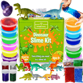 Dinosaur Slime Kit for Kids, Easy to Clean, Fun Slime for Kids, Stretchy Glitter Slime, 12 Colors and Dinosaur Toys