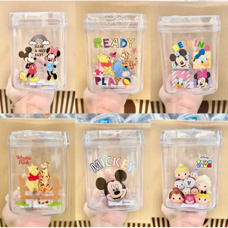 กระปุกอะคริลิค ทรงสูง ขนาดสูง5นิ้ว ปากกว้าง4นิ้ว ฝาแน่น ลายการ์ตูนดิสนี่ย์